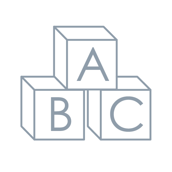 Illustration of Alphabet Blocks A, B, C stacked in a triangle