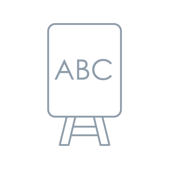 Illustration of an easel with a board with "ABC" on it