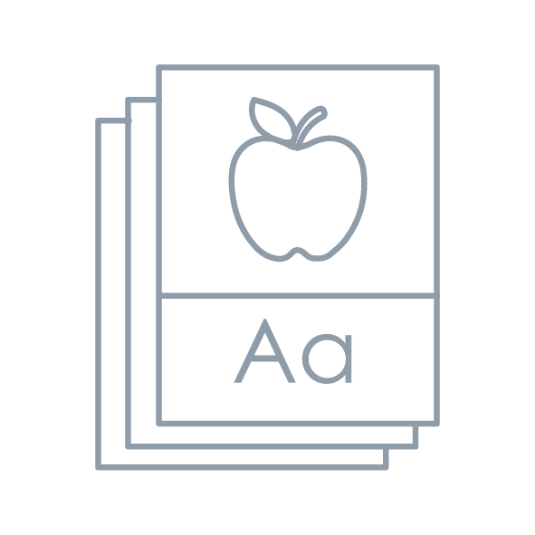 Flashcards with an apple and the letter "A"